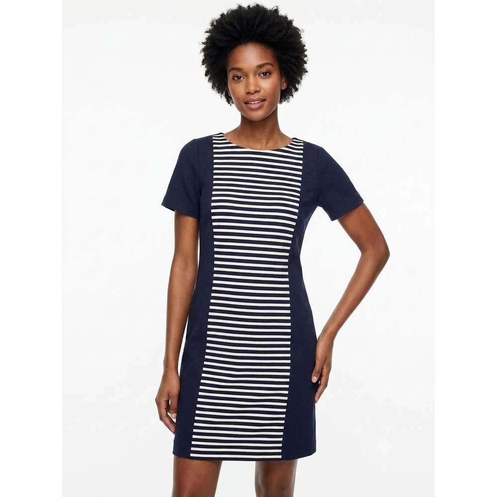 J.Crew Striped Front Shift Dress Short Sleeve Colorblock Navy‎ White Size Six